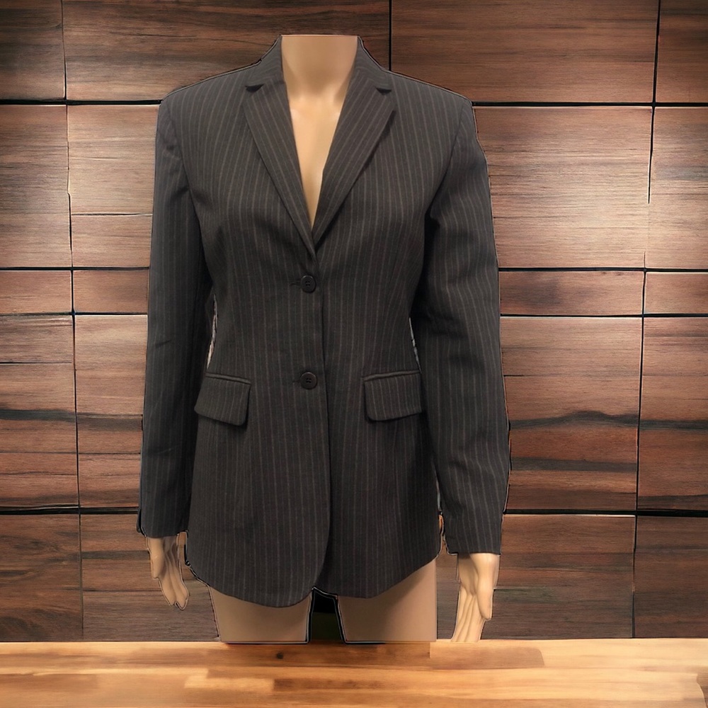 The Limited Stretch Brown Pinstripe 2 Button Blazer Suit Jacket Womens XS New - Picture 9 of 9